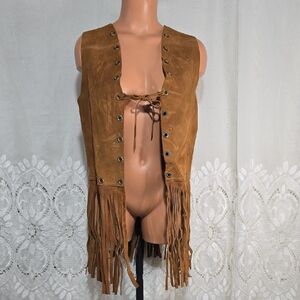 Vintage Sheplers Brown Suede Fringe Vest Size Small